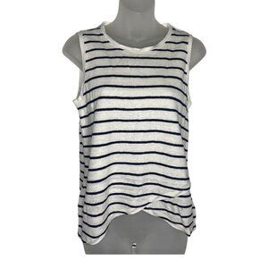 Athleta Women XS Striped Hi Low Sleeveless Athletic Top Faux Wrap Hem Blue White